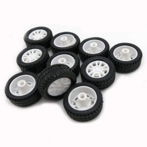 20mm Mini Rubber Tire Wheels with 2mm Steel Axles for DIY Robotics